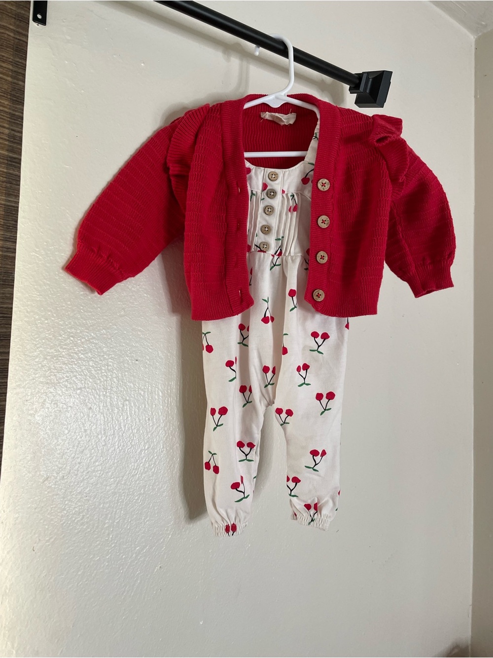 3-6M Jessica Simpson Baby Girl Cherry Romper with Red Cardigan